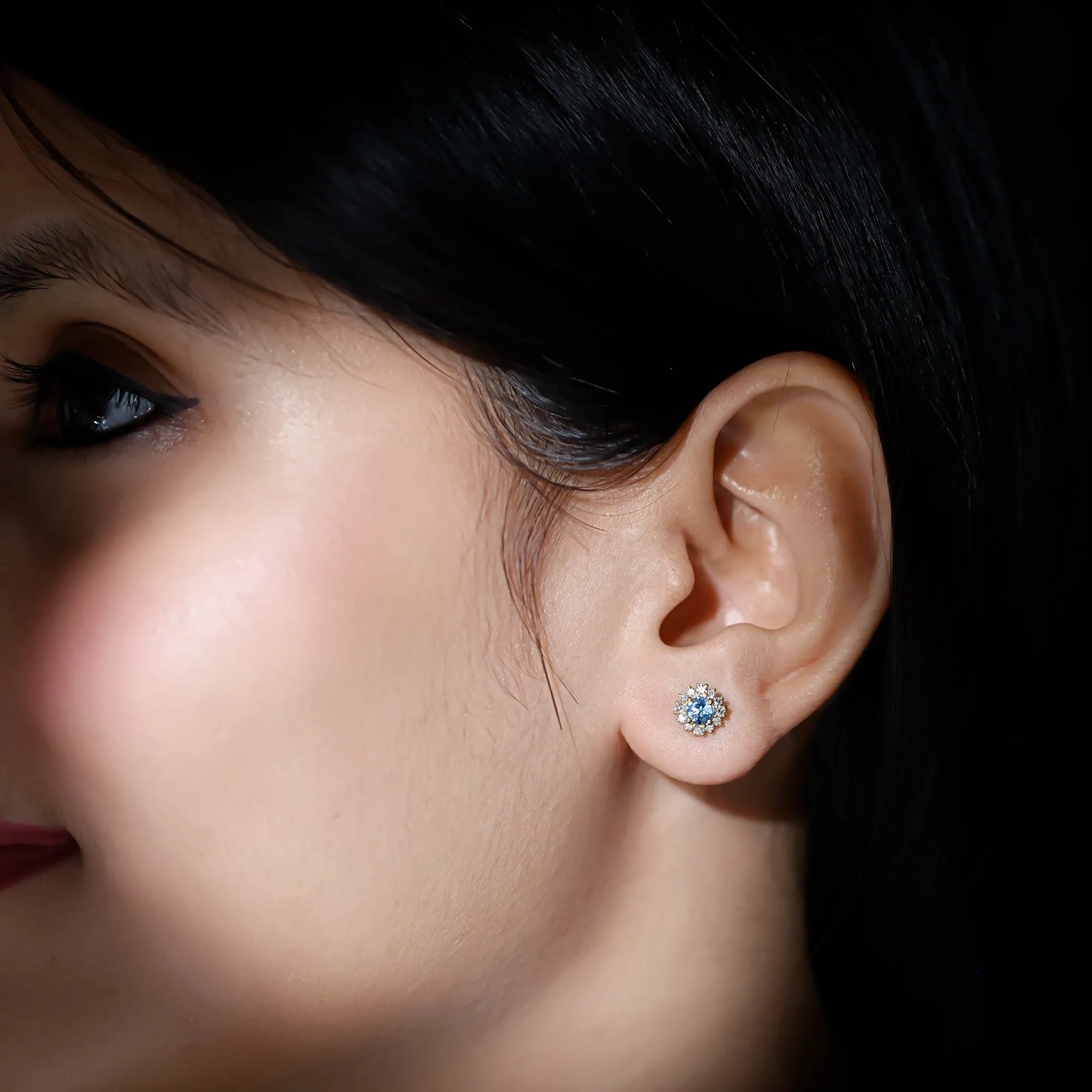 1 CT Classic Aquamarine and Diamond Halo Stud Earrings