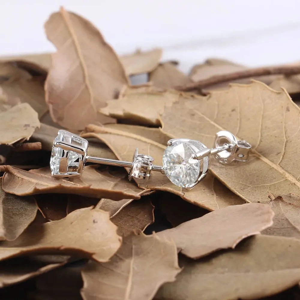 10k White Gold & Platinum Plated Silver Stud Moissanite Earrings 2ctw