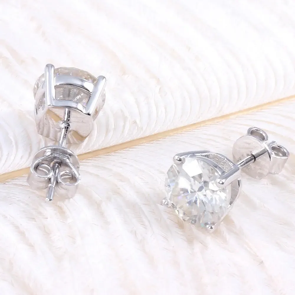 10k White Gold & Platinum Plated Silver Stud Moissanite Earrings 2ctw