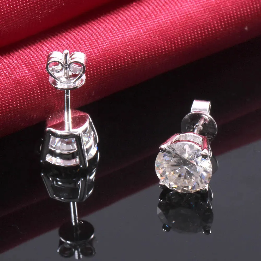 10k White Gold & Platinum Plated Silver Stud Moissanite Earrings 2ctw