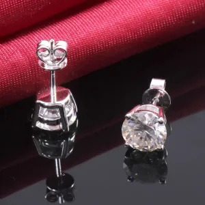 10k White Gold & Platinum Plated Silver Stud Moissanite Earrings 2ctw