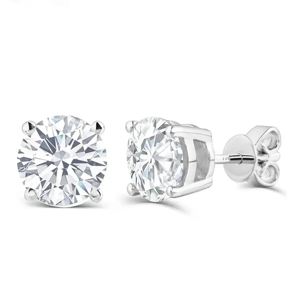 10k White Gold & Platinum Plated Silver Stud Moissanite Earrings 2ctw