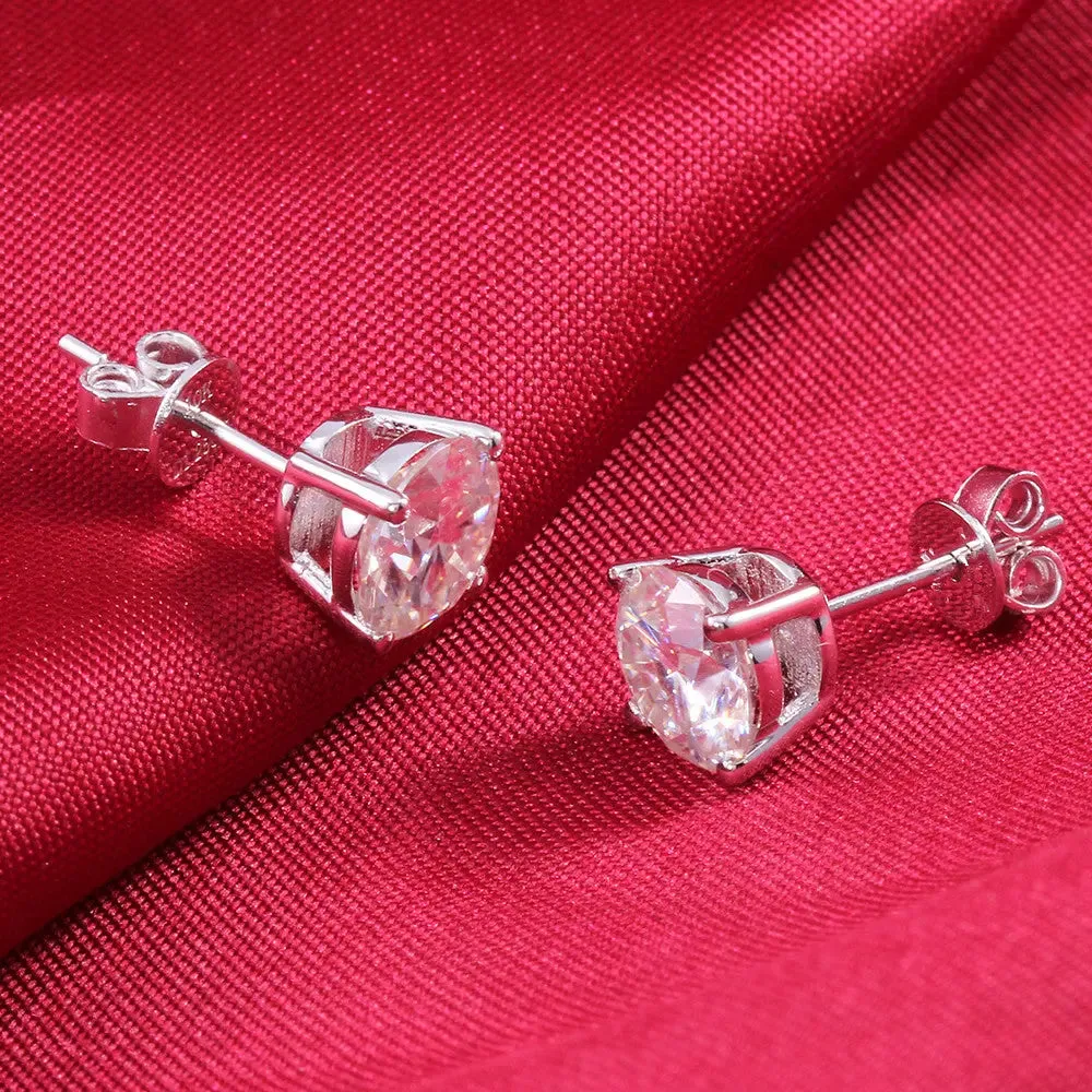 10k White Gold & Platinum Plated Silver Stud Moissanite Earrings 2ctw