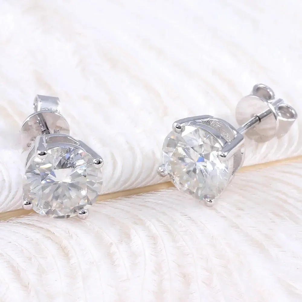 10k White Gold & Platinum Plated Silver Stud Moissanite Earrings 2ctw