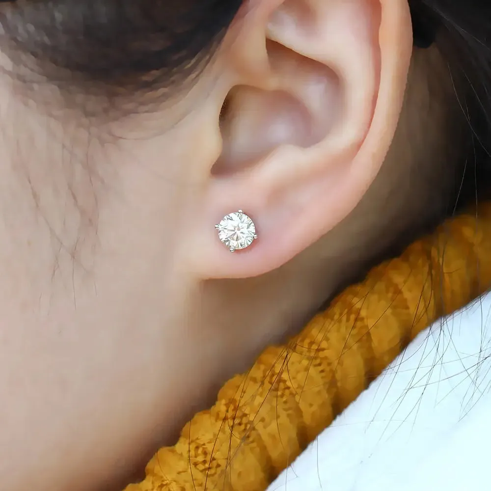 10k White Gold & Platinum Plated Silver Stud Moissanite Earrings 2ctw