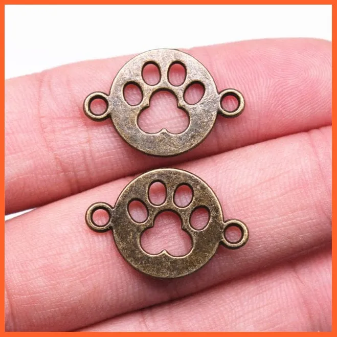 10Pcs 24X16Mm Paw Charm Connector Pendants | Paw Pendants Connector  For Diy Jewelry Making