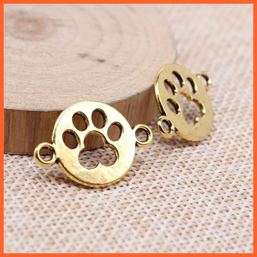 10Pcs 24X16Mm Paw Charm Connector Pendants | Paw Pendants Connector  For Diy Jewelry Making