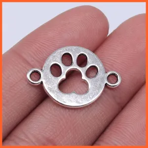 10Pcs 24X16Mm Paw Charm Connector Pendants | Paw Pendants Connector  For Diy Jewelry Making