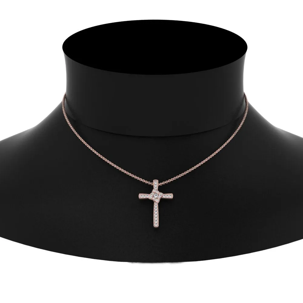 1/3 Ctw Unique Lab Diamond Cross Pendant For Women 14K Gold