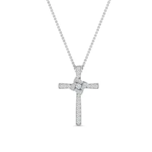 1/3 Ctw Unique Lab Diamond Cross Pendant For Women 14K Gold