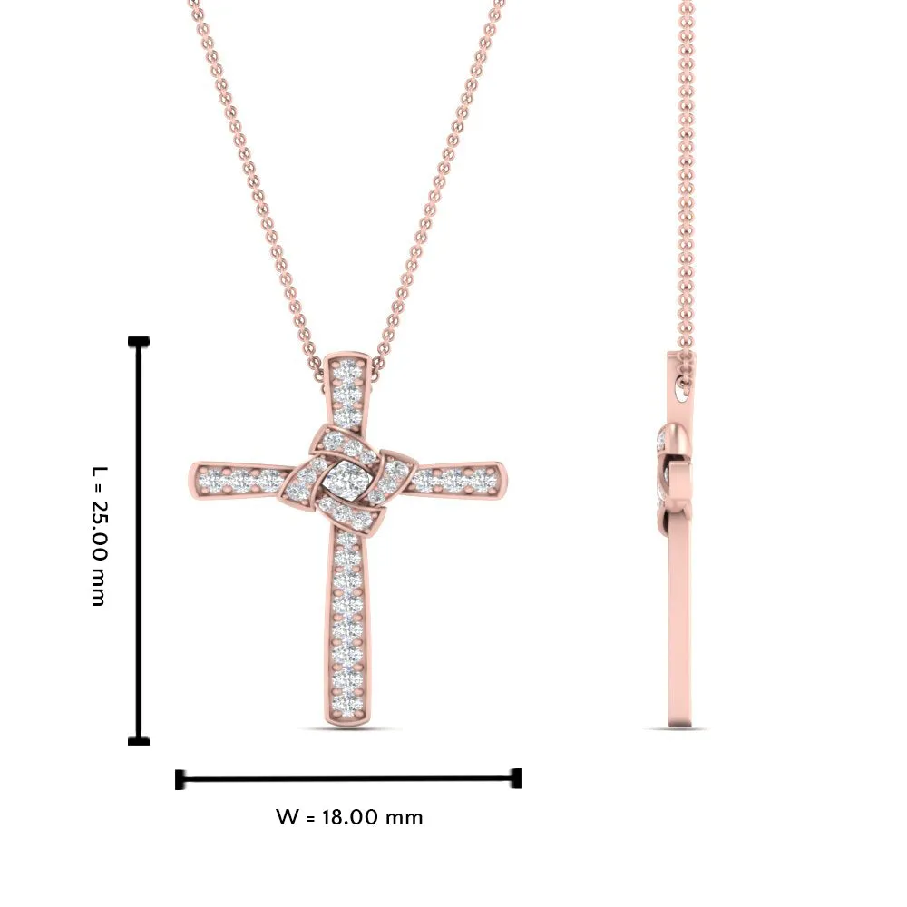1/3 Ctw Unique Lab Diamond Cross Pendant For Women 14K Gold