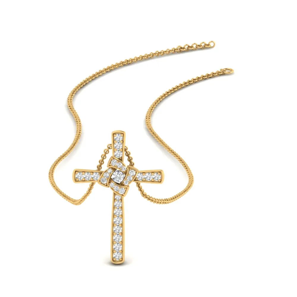 1/3 Ctw Unique Lab Diamond Cross Pendant For Women 14K Gold