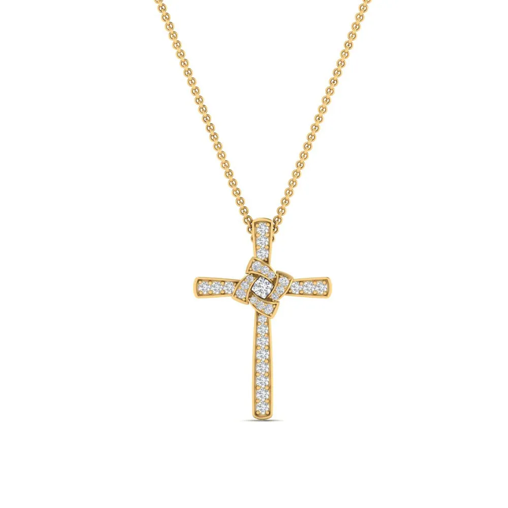1/3 Ctw Unique Lab Diamond Cross Pendant For Women 14K Gold