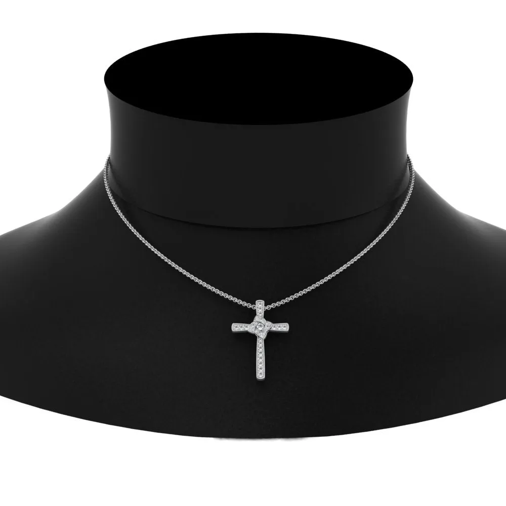 1/3 Ctw Unique Lab Diamond Cross Pendant For Women 14K Gold