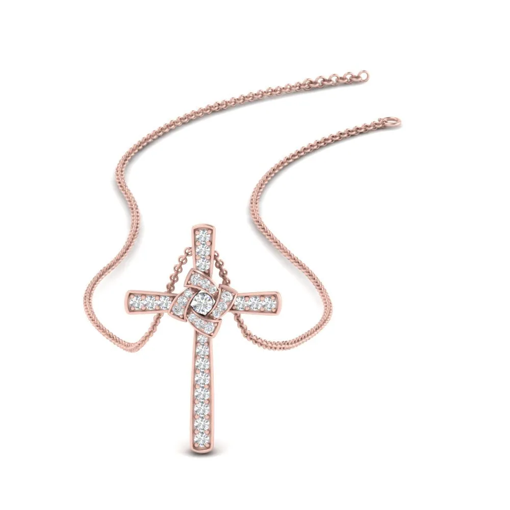 1/3 Ctw Unique Lab Diamond Cross Pendant For Women 14K Gold