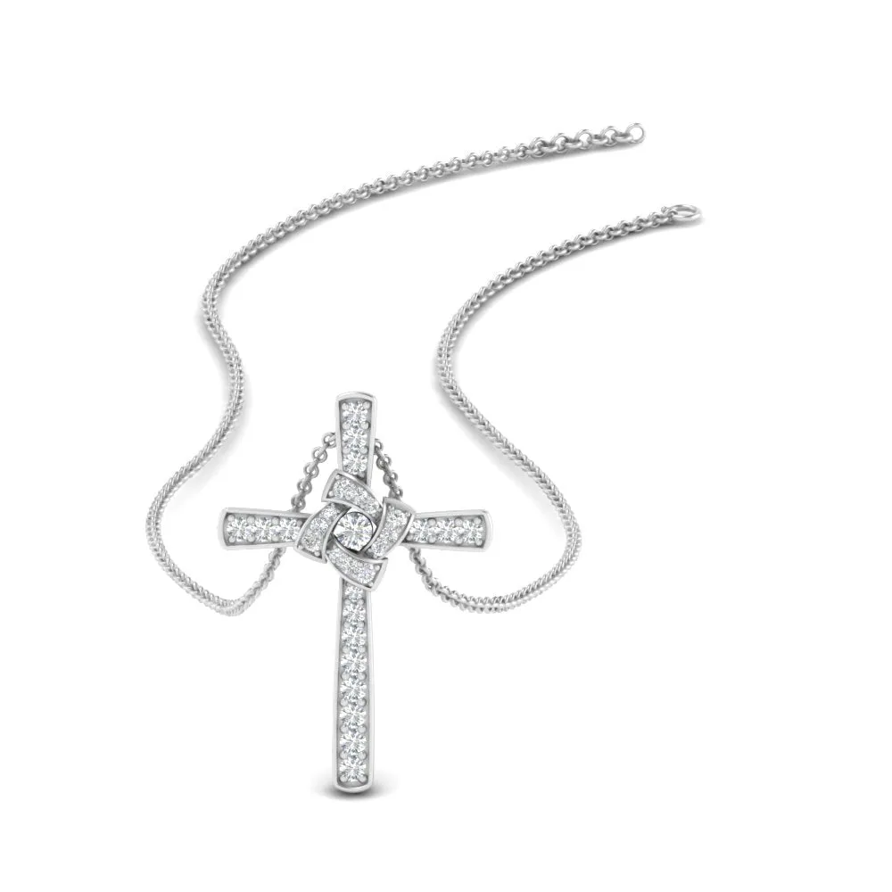 1/3 Ctw Unique Lab Diamond Cross Pendant For Women 14K Gold