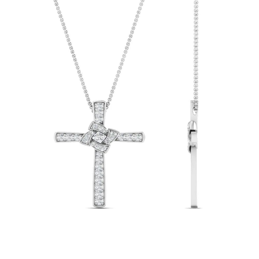 1/3 Ctw Unique Lab Diamond Cross Pendant For Women 14K Gold