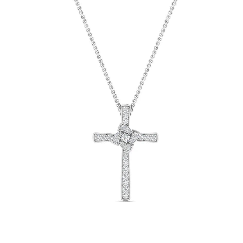 1/3 Ctw Unique Lab Diamond Cross Pendant For Women 14K Gold