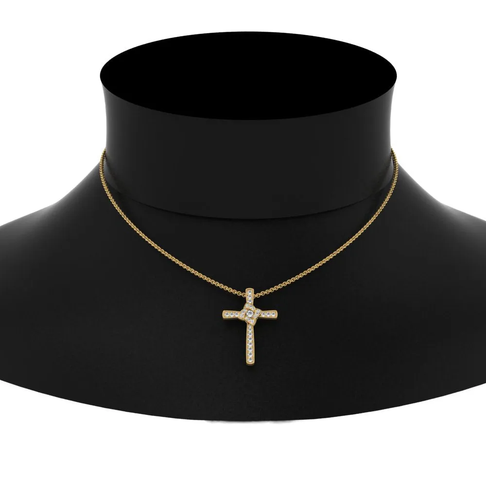 1/3 Ctw Unique Lab Diamond Cross Pendant For Women 14K Gold