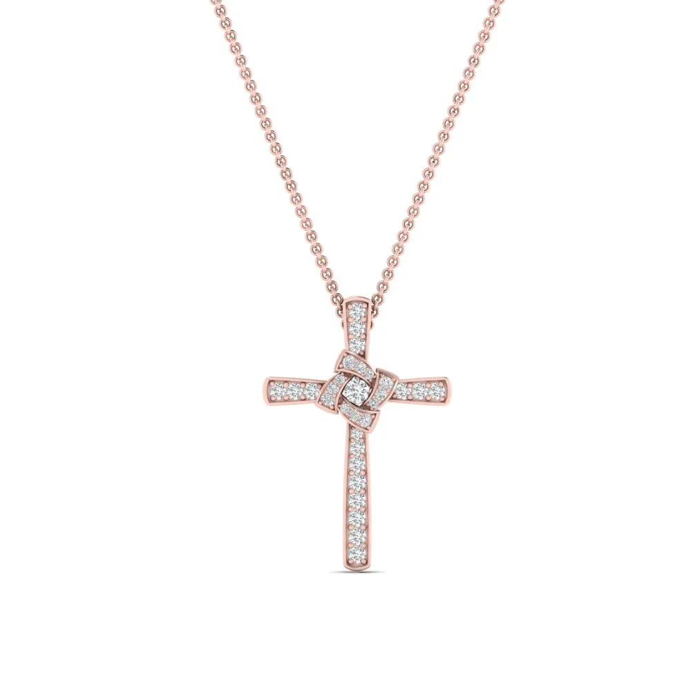 1/3 Ctw Unique Lab Diamond Cross Pendant For Women 14K Gold