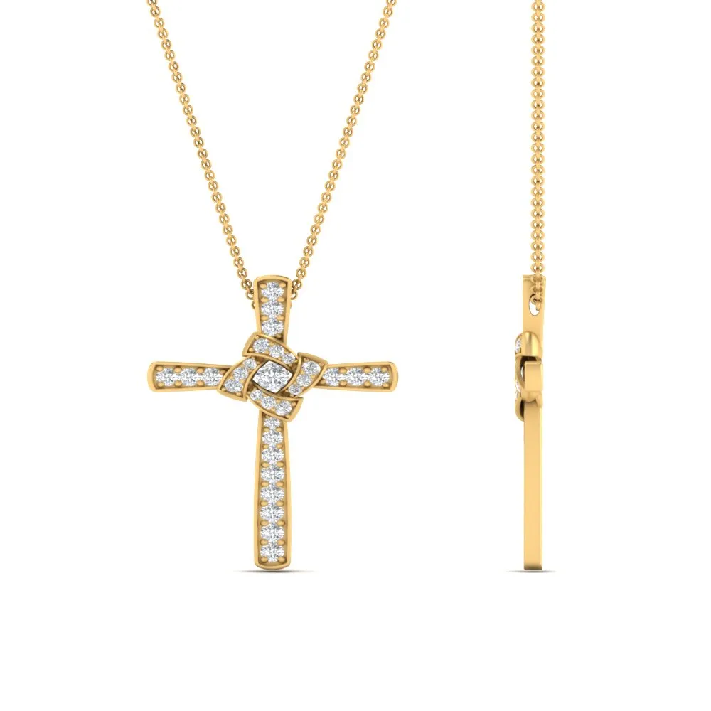 1/3 Ctw Unique Lab Diamond Cross Pendant For Women 14K Gold