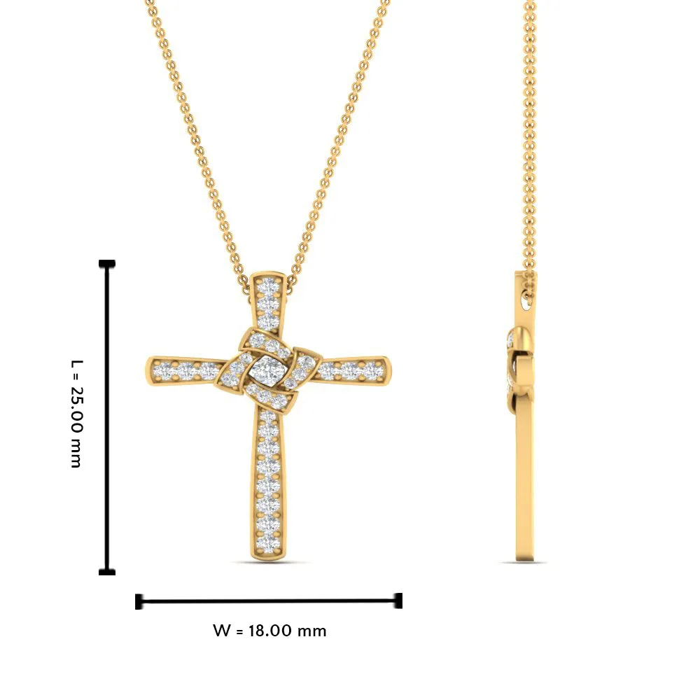 1/3 Ctw Unique Lab Diamond Cross Pendant For Women 14K Gold