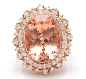 13.65 Carats Exquisite Natural Morganite and Diamond 14K Solid Rose Gold Ring