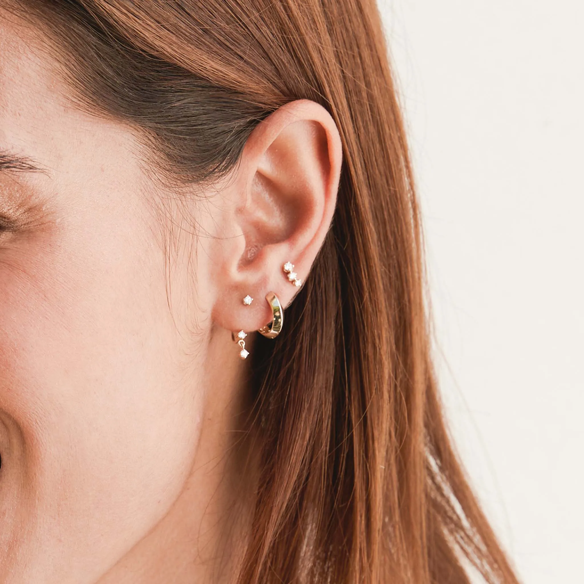 14k Diamond Stud with Dangling Diamonds Jacket Earring