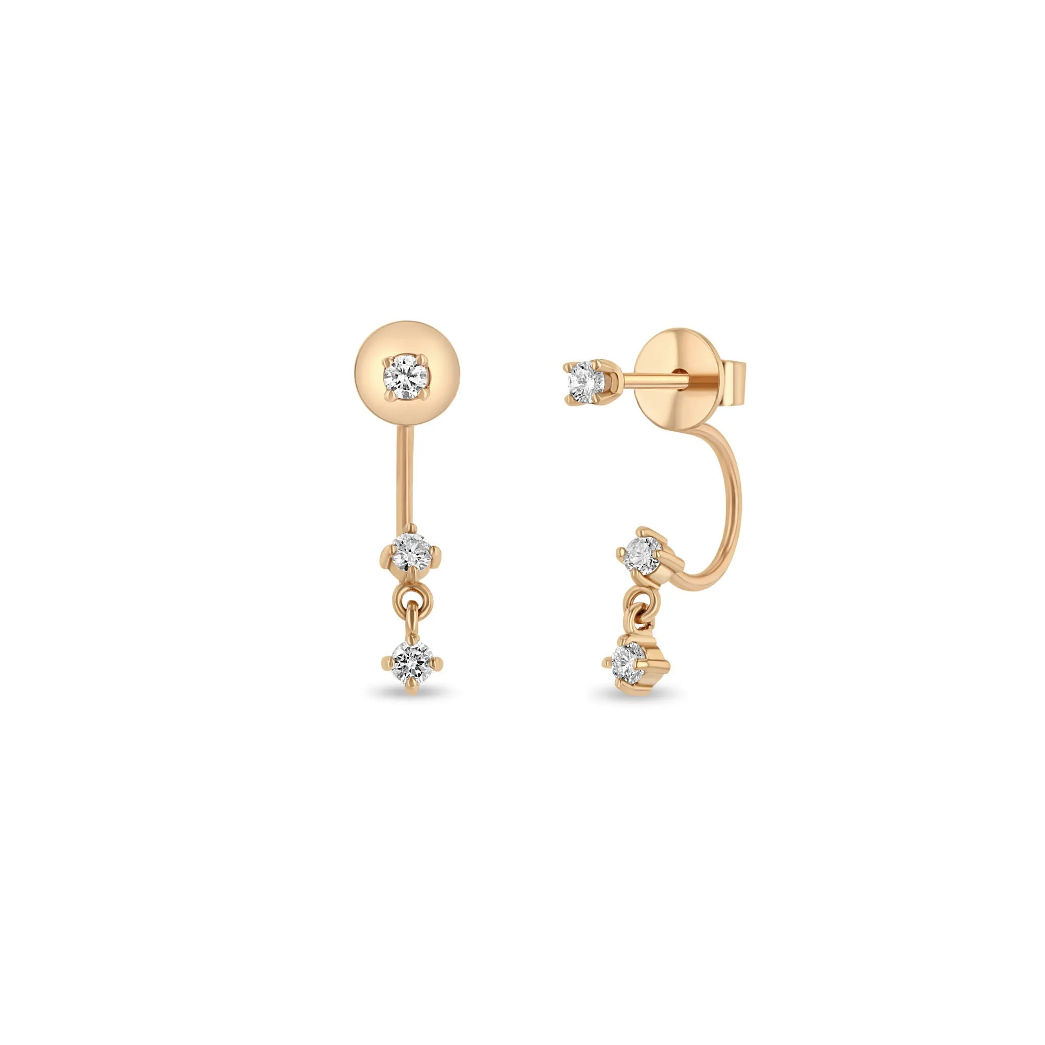 14k Diamond Stud with Dangling Diamonds Jacket Earring