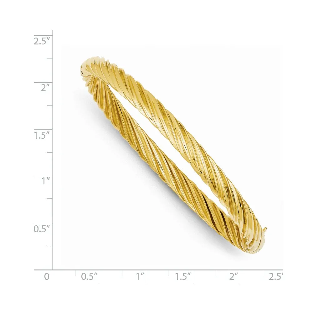14K Gold Polished Oversize Swirl Hinged Bangle with Safety Bar