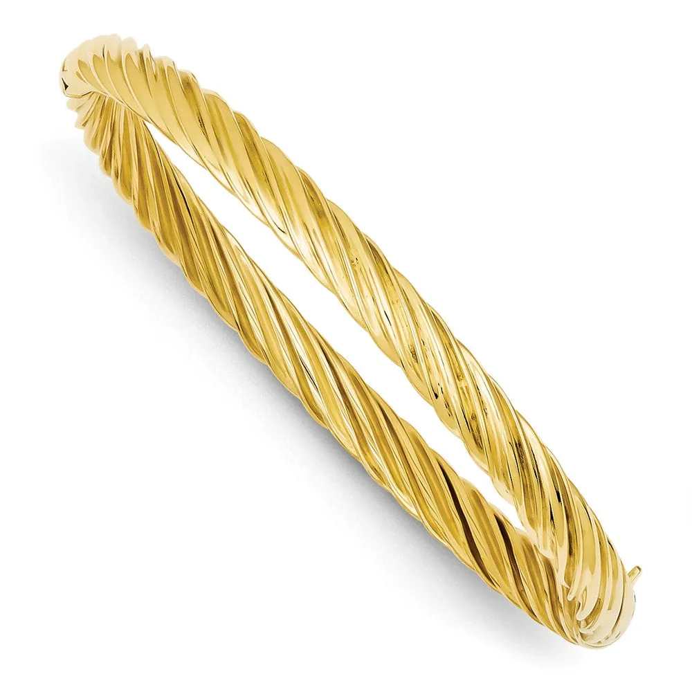 14K Gold Polished Oversize Swirl Hinged Bangle with Safety Bar