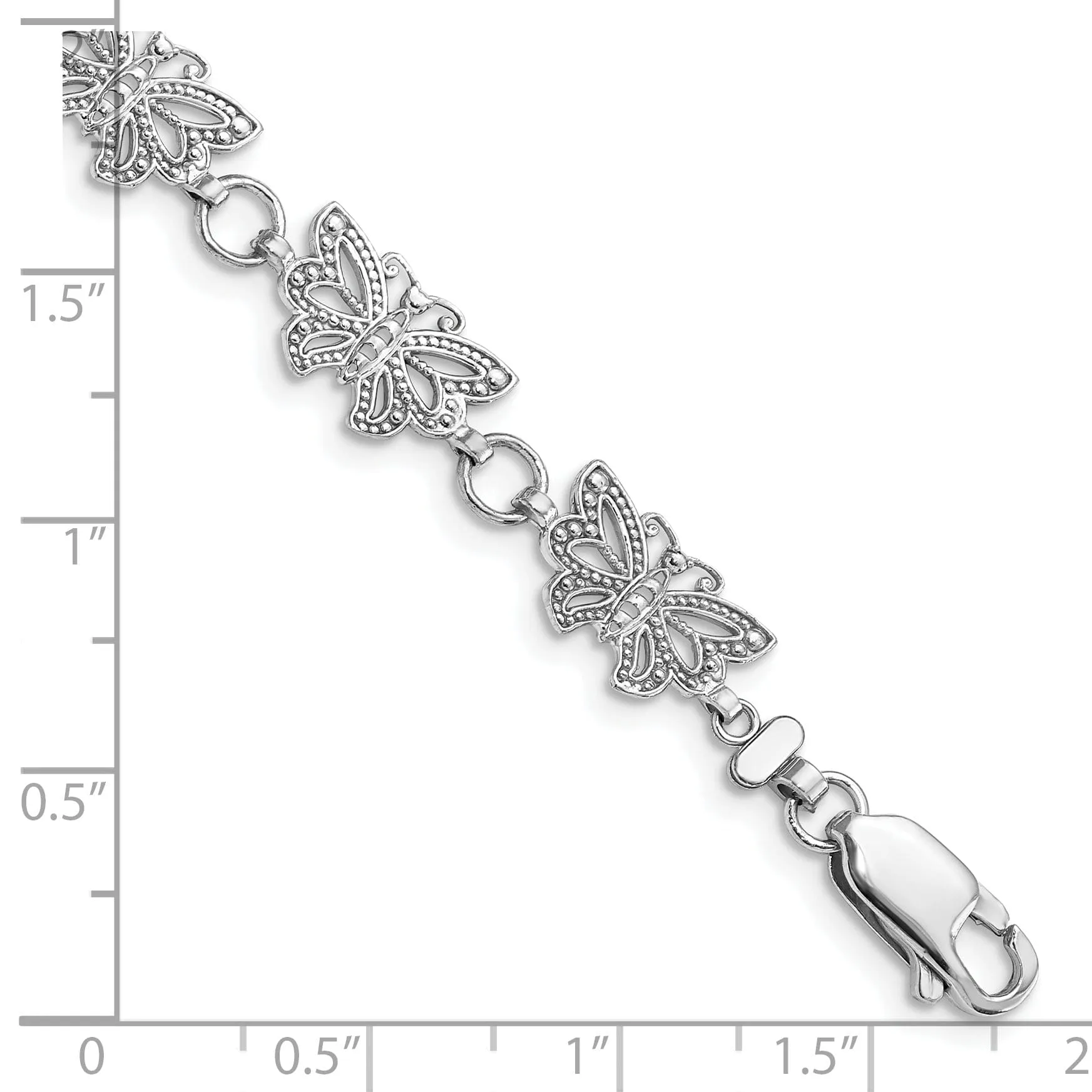 14K white gold butterfly bracelet 7-inch, 8.8mm wide butterfly link design