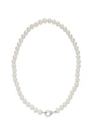 14KW Pave Clasp Pearl Strand Necklace