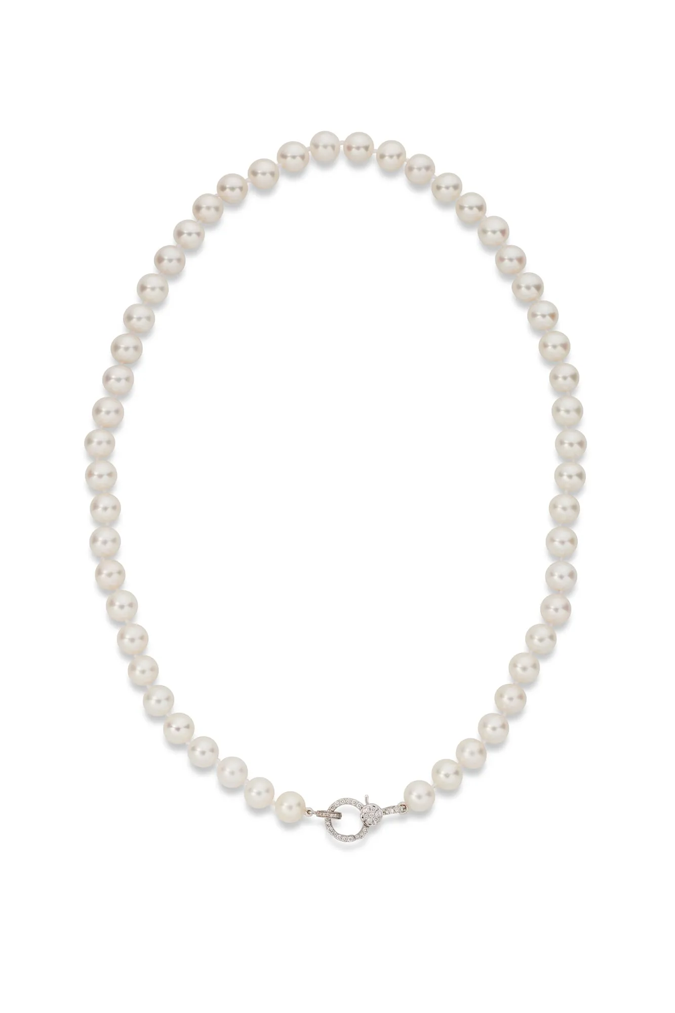14KW Pave Clasp Pearl Strand Necklace