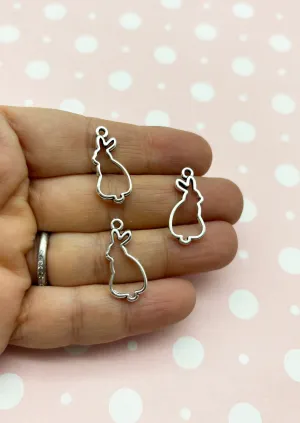 15 Silver Plated Bunny Rabbit Charms, Open Bezel Pendant, Bunny Pendants F136b