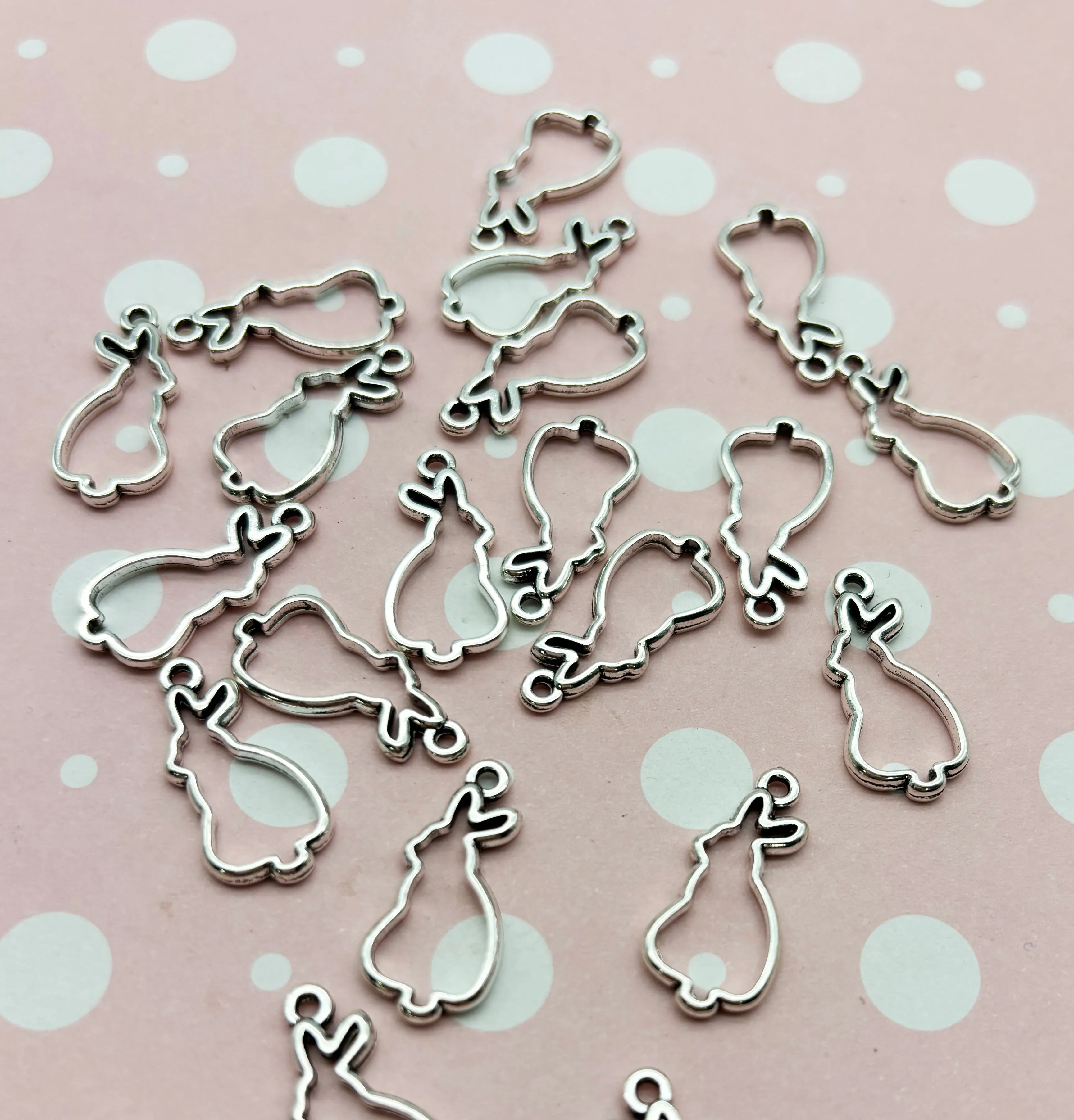 15 Silver Plated Bunny Rabbit Charms, Open Bezel Pendant, Bunny Pendants F136b