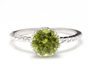 1.50 Carats Exquisite Natural Peridot 14K Solid White Gold Ring
