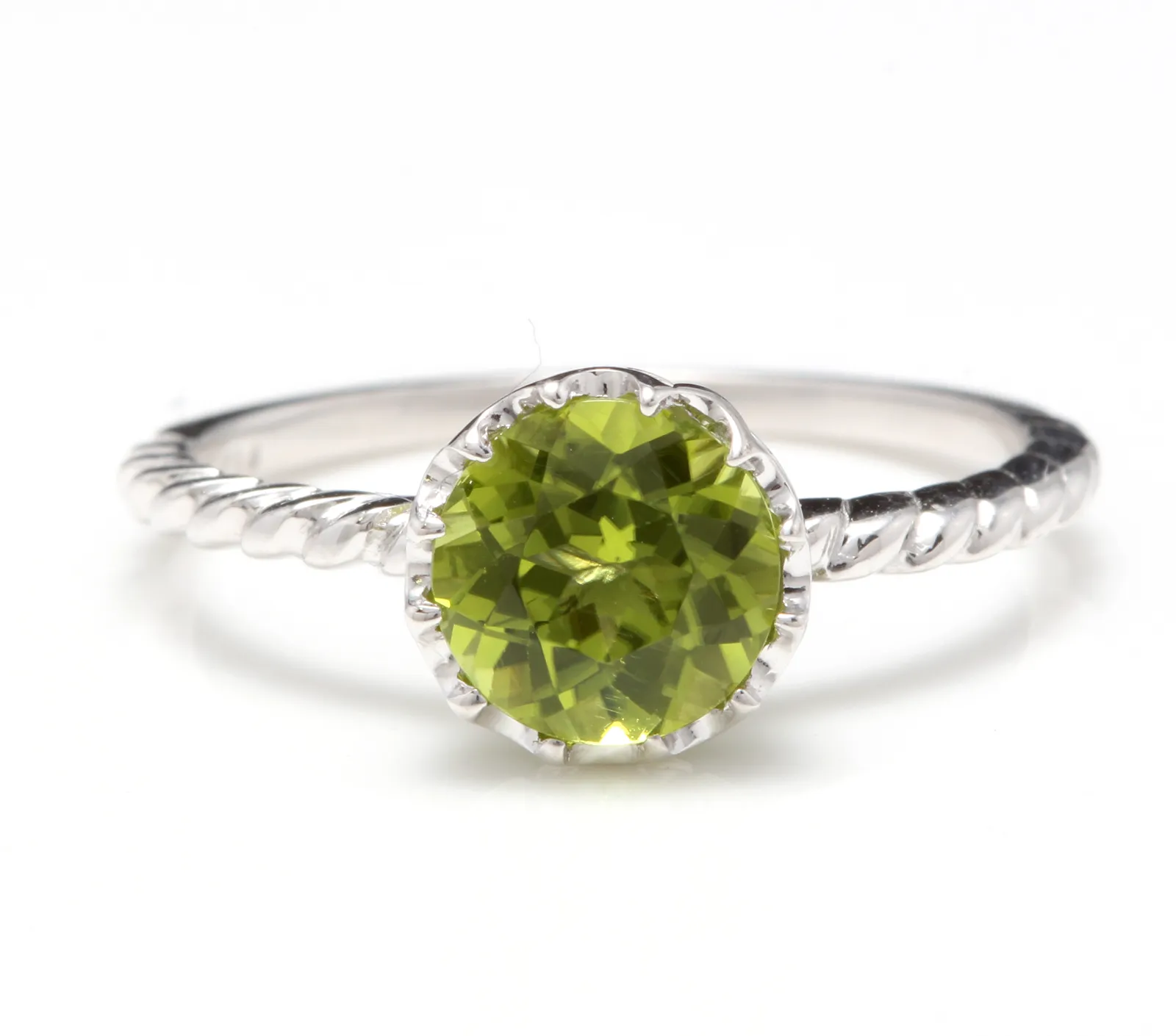 1.50 Carats Exquisite Natural Peridot 14K Solid White Gold Ring