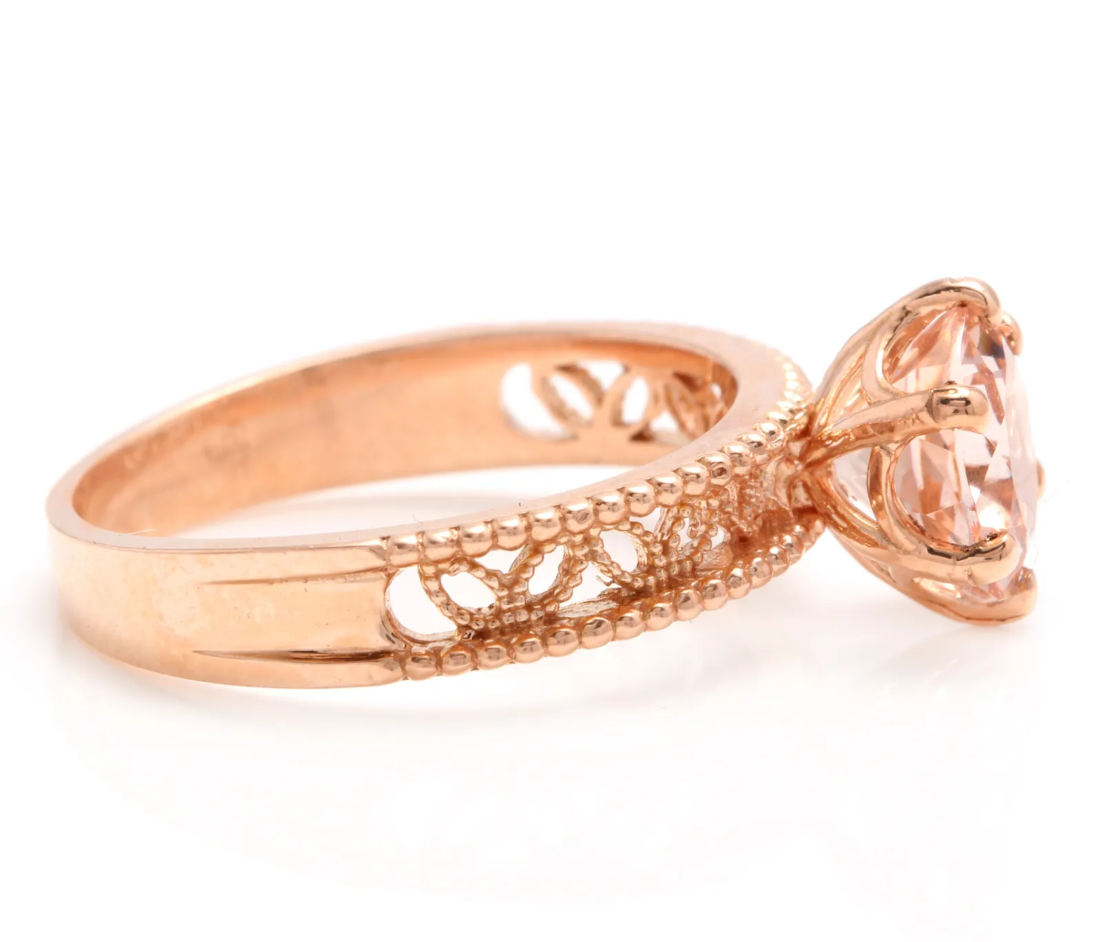 1.70 Carats Exquisite Natural Morganite 14K Solid Rose Gold Ring