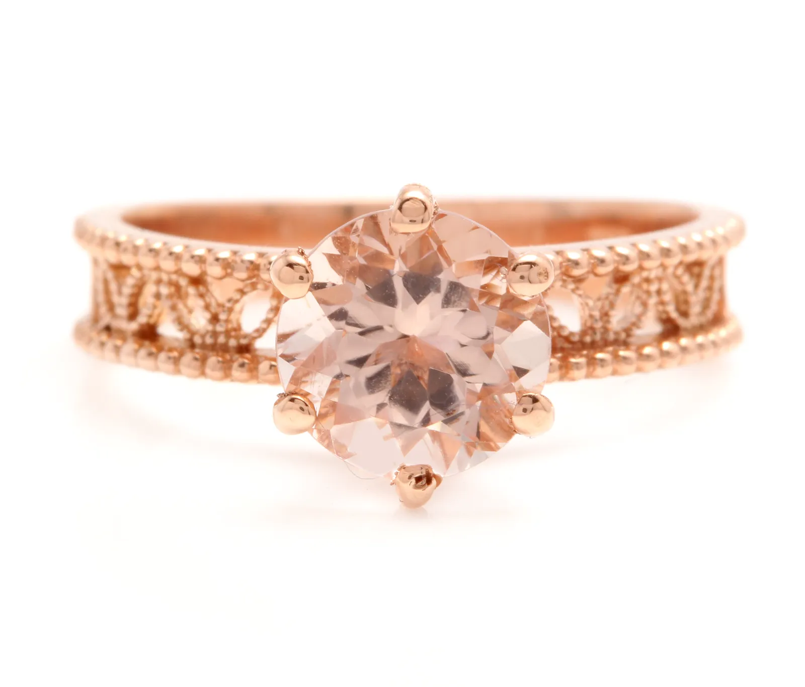 1.70 Carats Exquisite Natural Morganite 14K Solid Rose Gold Ring