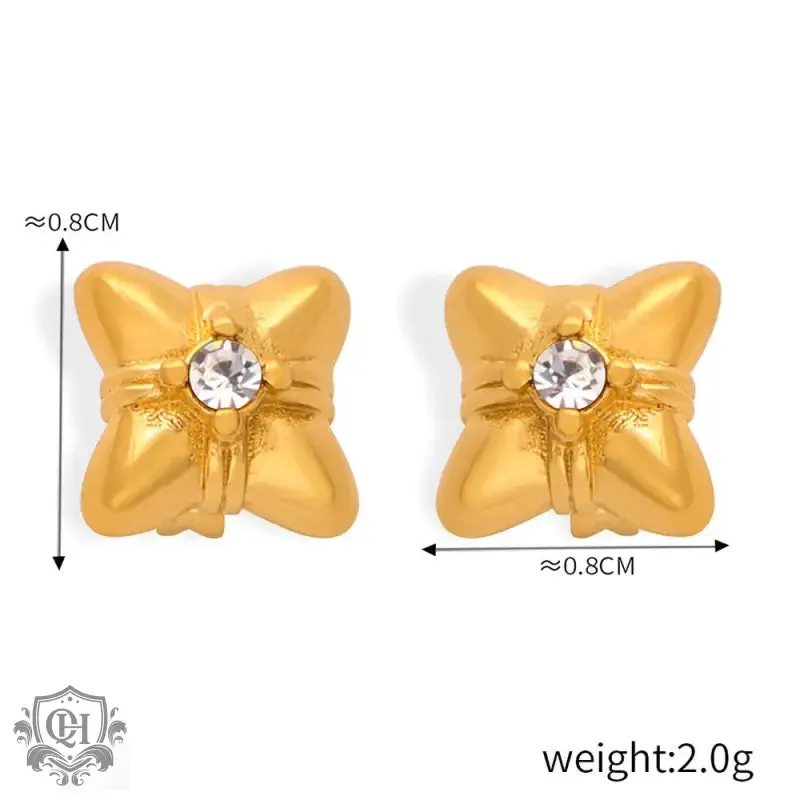 18K gold light luxury retro geometric flower diamond design palace style earrings