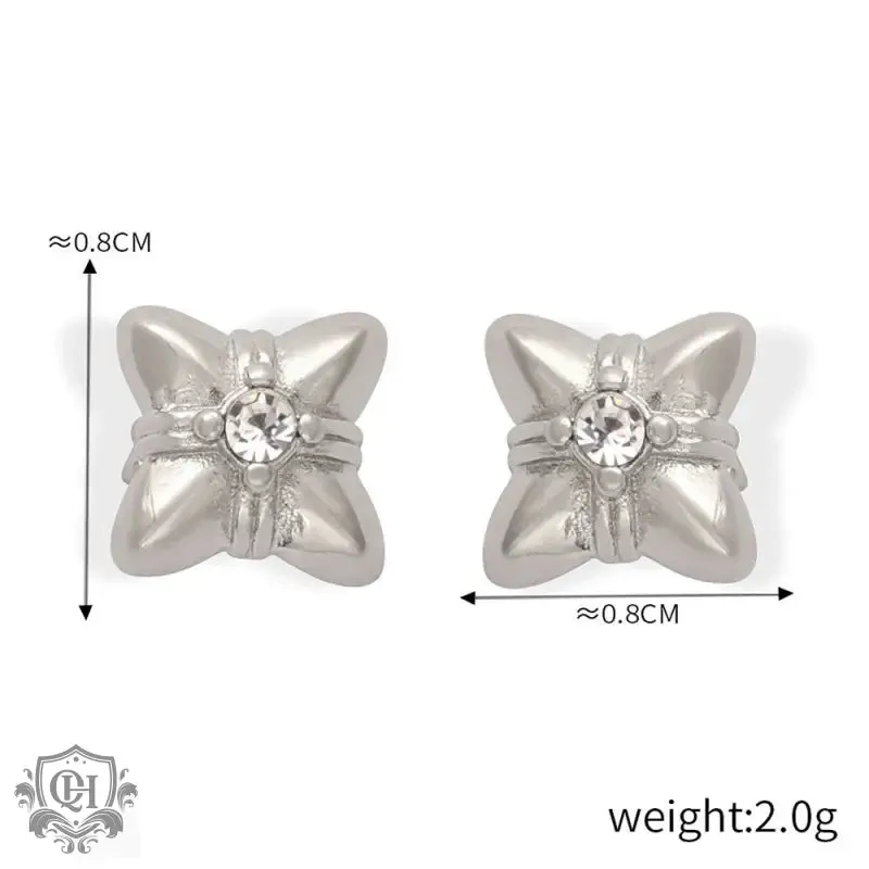 18K gold light luxury retro geometric flower diamond design palace style earrings