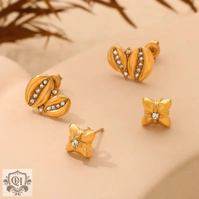 18K gold light luxury retro geometric flower diamond design palace style earrings