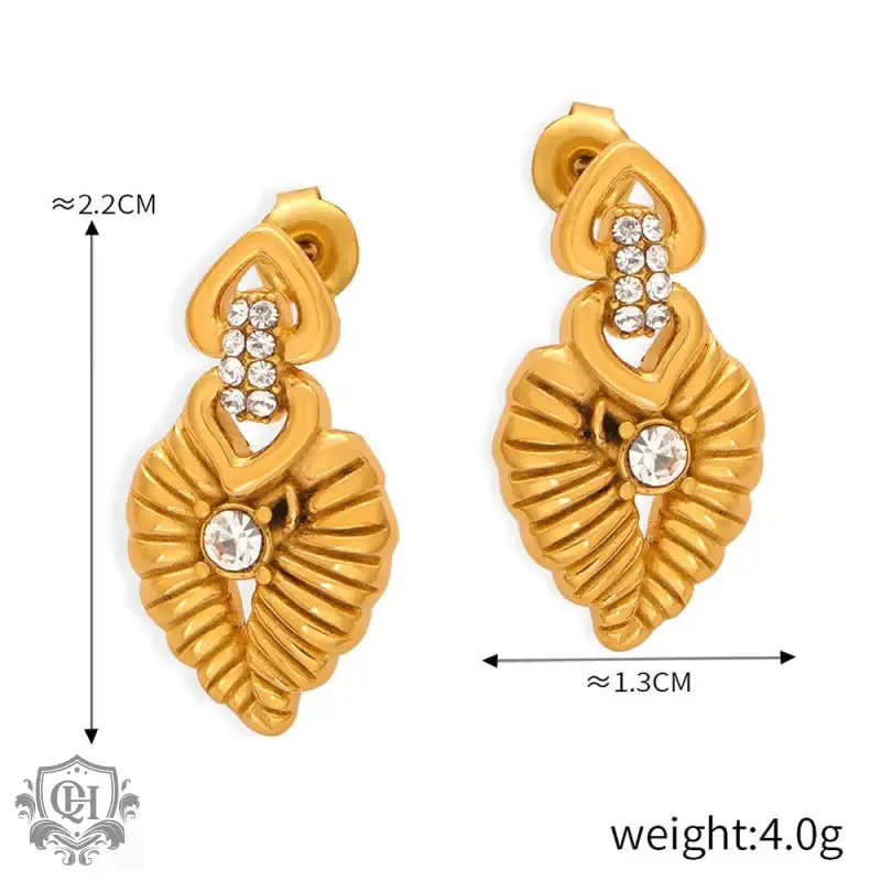 18K gold light luxury retro geometric flower diamond design palace style earrings