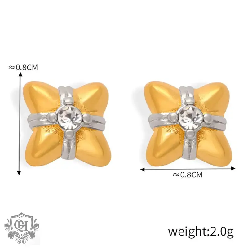18K gold light luxury retro geometric flower diamond design palace style earrings