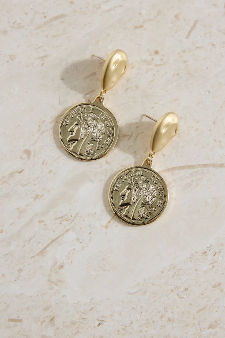 18K Gold Plated Lucky Coin Earrings Gold