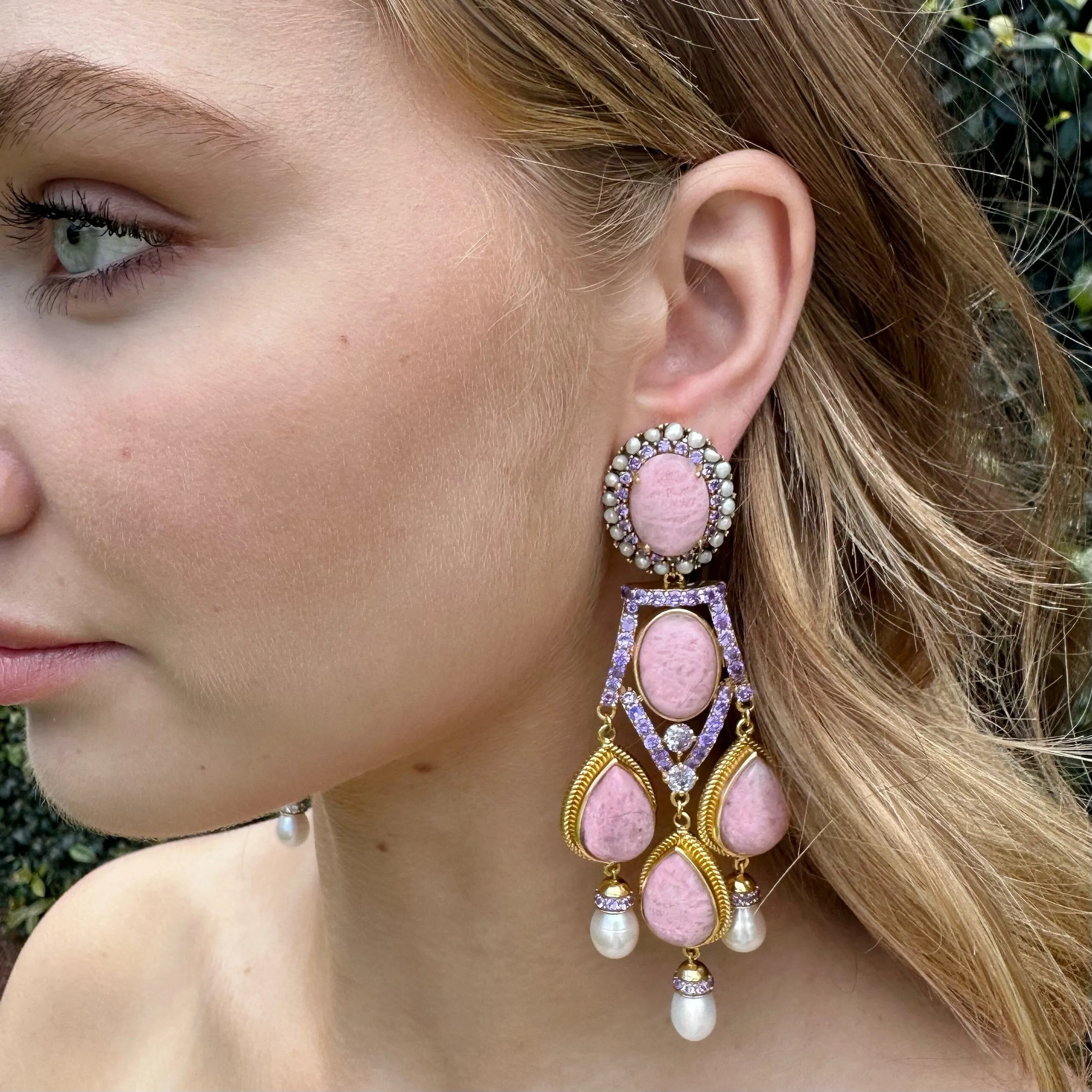 18k Gold Vermeil Petalite Chandelier Earrings: The Adele