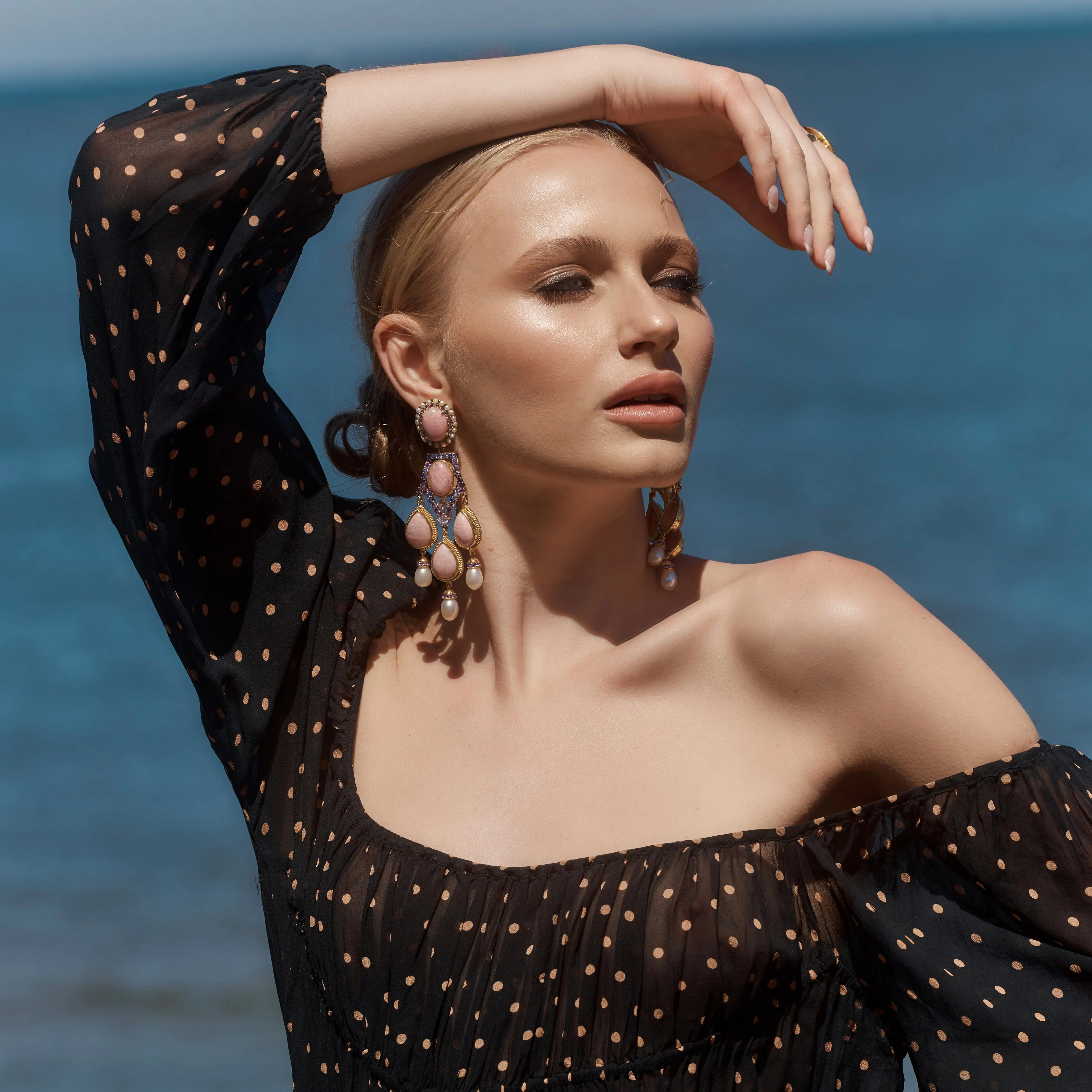 18k Gold Vermeil Petalite Chandelier Earrings: The Adele