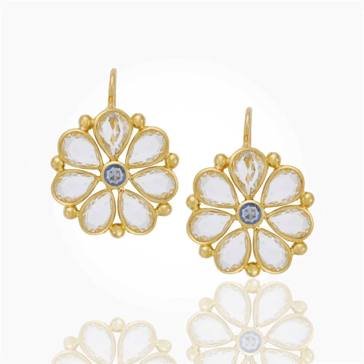 18K Large Flower Earrings with rose cut sapphire