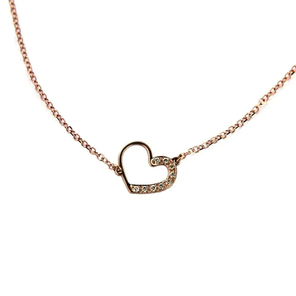 18K Solid Pink Gold Open Heart Bracelet with Diamonds